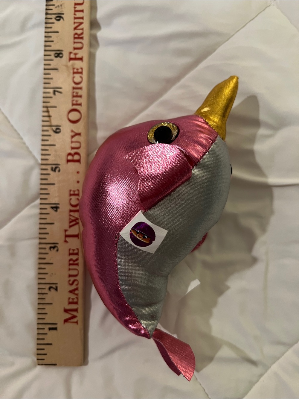 Metallic Pink and Silver Narwhal Plush with Gold Horn - Stuffed Animal
